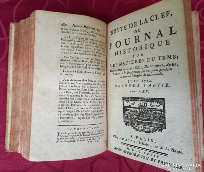 Antik könyv 1774 SUITE DE LA CLEF OU JOURNAL HISTORIQUE SUR LES MATIERESDU TEMS  tome CXV