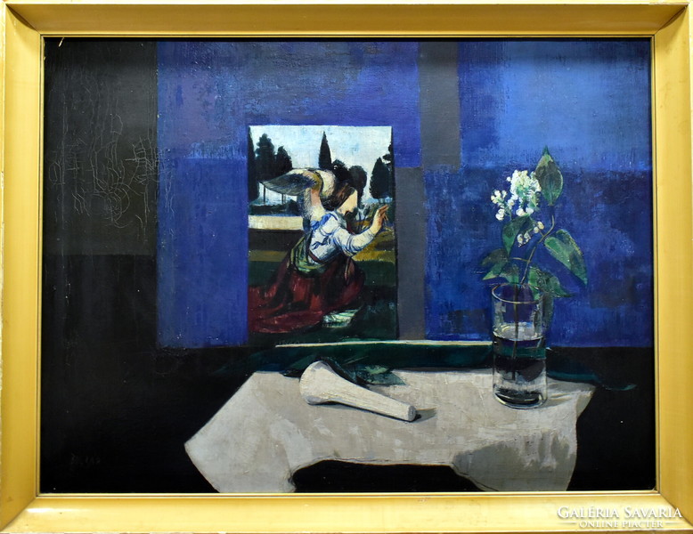 József Bolgár (1928 - 1986) with a still life painting
