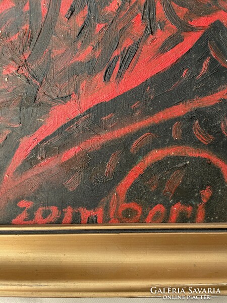 A special painting of a man smoking a pipe with the Zombori signature