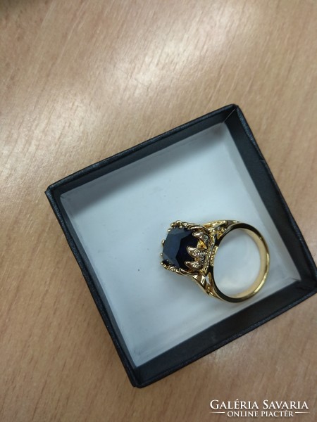 Silver ring, gold-plated, with blue sapphire