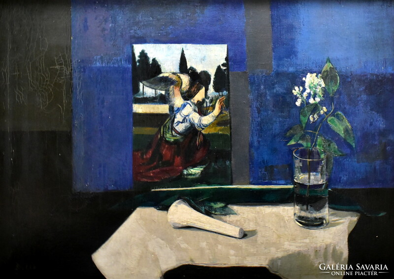 József Bolgár (1928 - 1986) with a still life painting