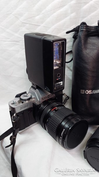MINOLTA XG-1 fényképezőgép Tokina RMC 28-70 mm objektív és OSAWA obj. és Saligar MK-6A vakú