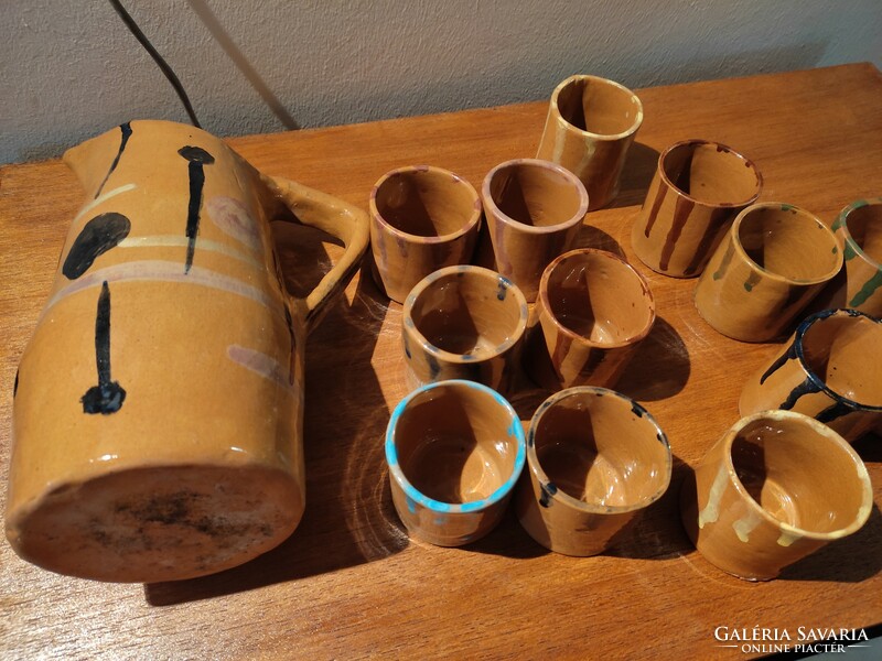 Mid-century ceramic pitcher with glasses