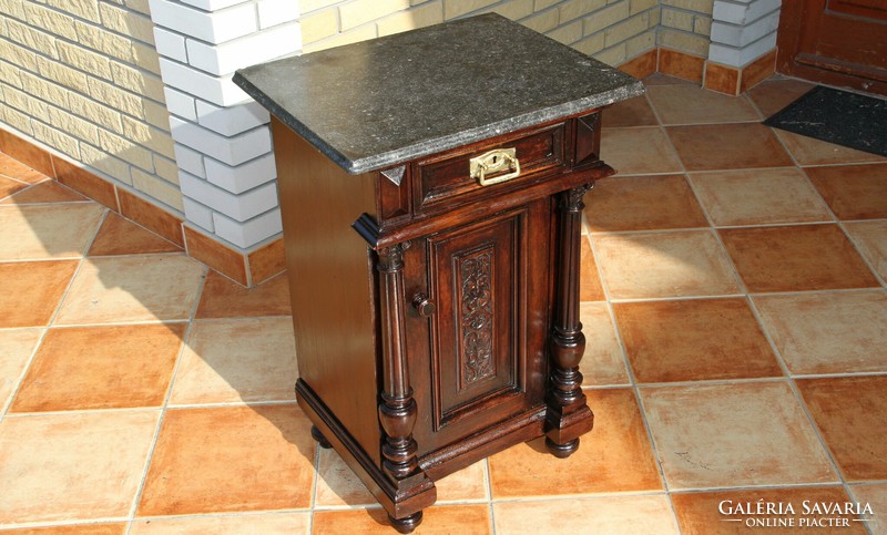 Bedside table with tin German column and marble top