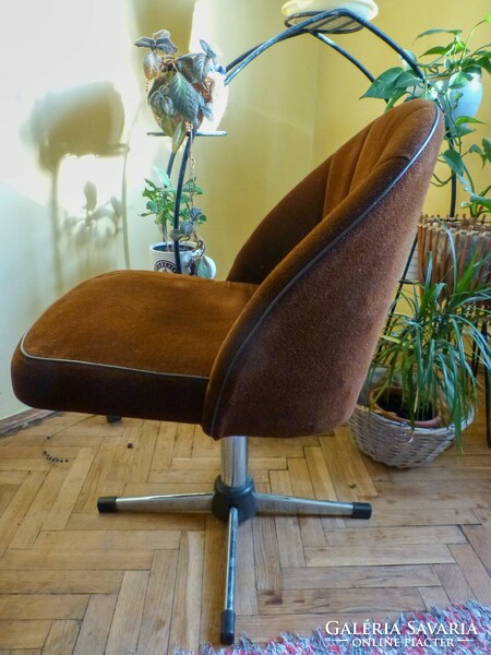 Retro, swivel armchair, coffee brown with original upholstery, club armchair