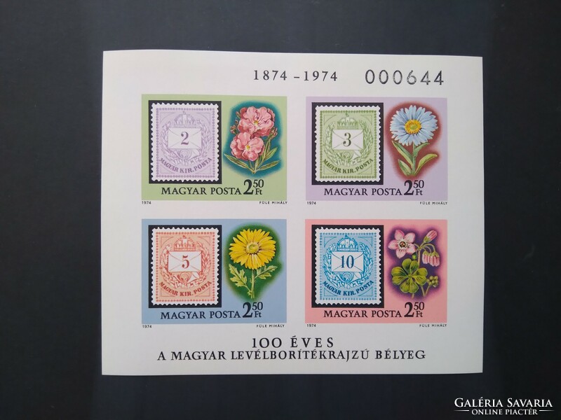 1974 100 éves a levélboríték rajzolatú bélyeg blokk, vágott ** G3