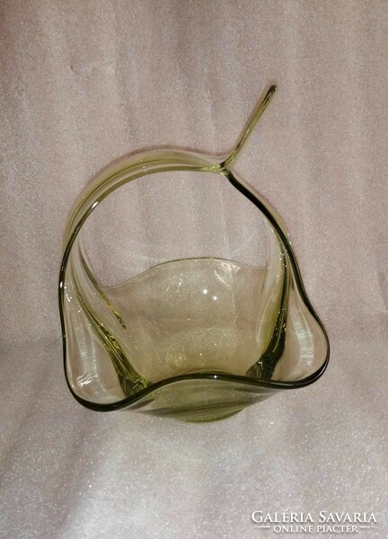 Green bohemia glass napkin holder basket (z)