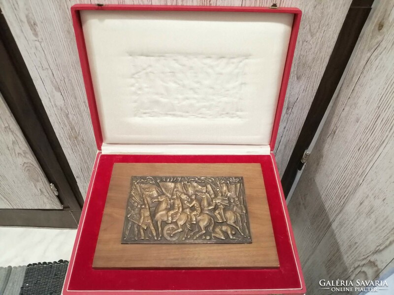 An extremely rare bronze relief with a military theme, a work of an industrial goldsmith