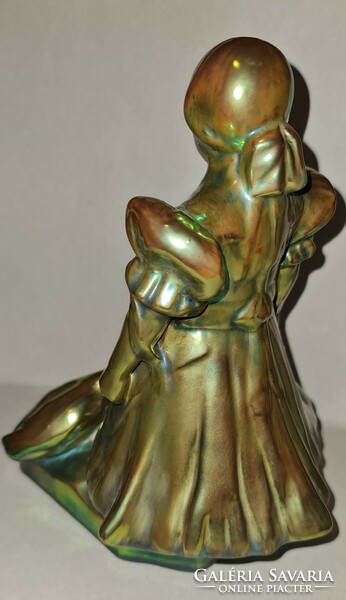 Zsolnay eozin antique girl with goose, shield seal