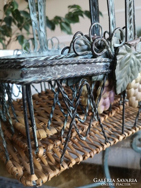 3 metal baskets, rattan base, with grape motif, hand-made, antiqued, painted table offering