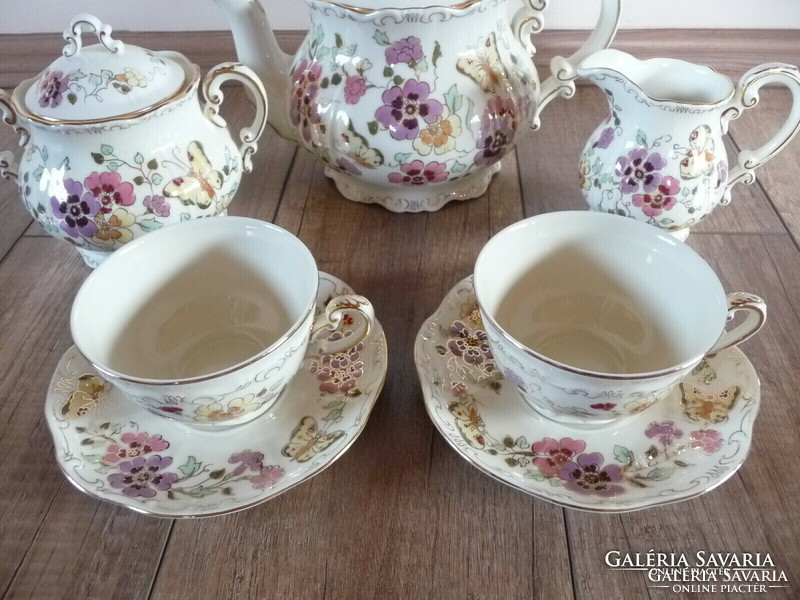 Zsolnay tea set for two with a butterfly pattern