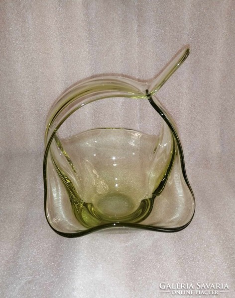Zöld Bohémia üveg szalvétatartó kosár (z)