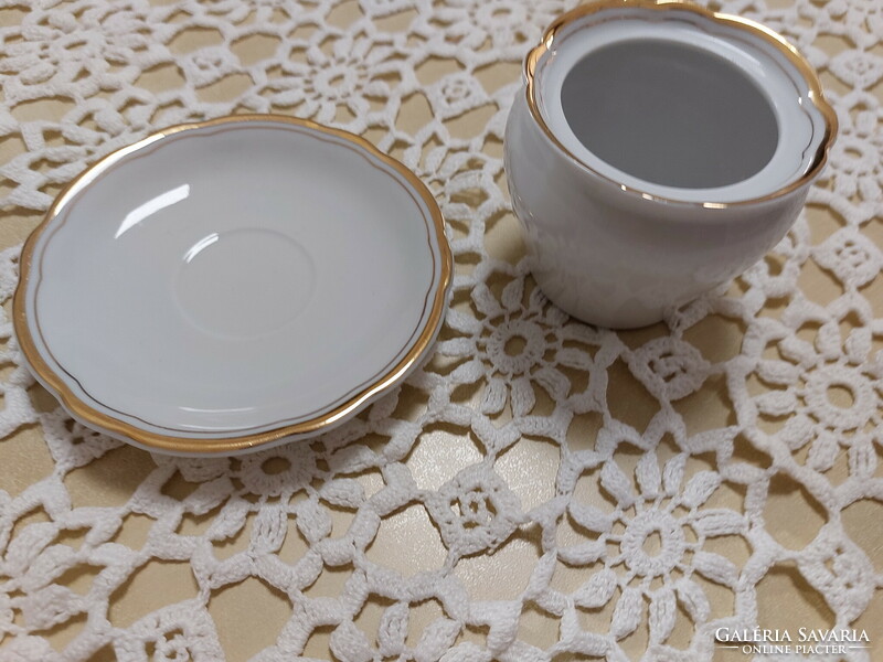 Kahla German quality sugar bowl and coffee cup coaster plate with gold edge
