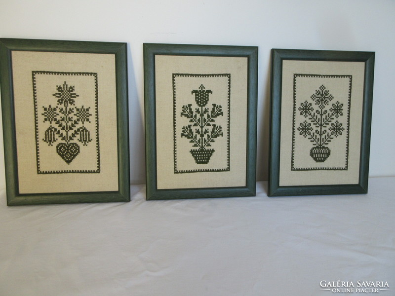 3 wall pictures with cross-stitch embroidery. Negotiable!