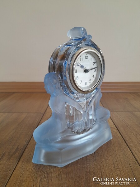 Német Art Deco Walther & Sohne "Windsor" kék üveg asztali óra