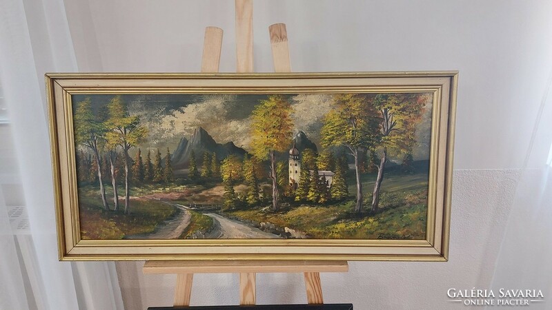 (K) beautiful landscape painting, signed 97x47 cm frame
