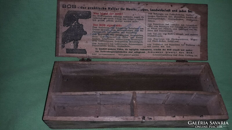 Antique German bob hand tool wooden factory box with description inside according to the pictures