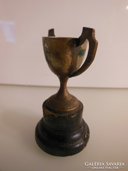 Miniature - antique - cup - copper - on wooden base - 8.5 x 4.5 cm - English - perfect