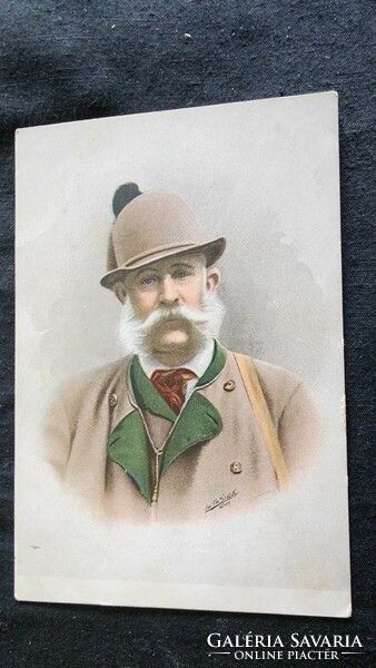 1908 Franz Josef Habsburg, King of Hungary, original and contemporary colorful hunting postcard
