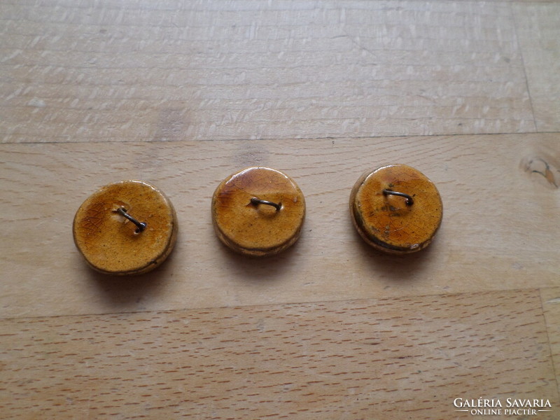 3 old ceramic buttons