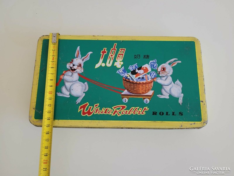 Régi fémdoboz cukorkás kínai doboz White Rabbit Rolls