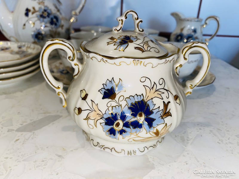 Zsolnay porcelain cornflower gilded hand-painted mocha coffee set kept in a new display case