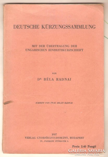 Radnai Béla: Deutsche Kürzungssammlung  1937