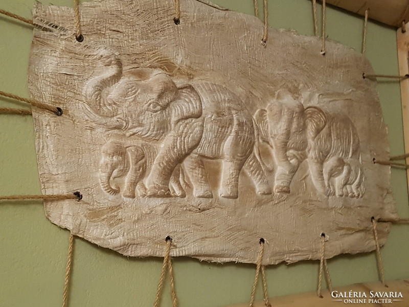 Indonesian bamboo and leather elephant picture large size