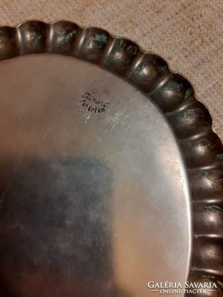 Old marked silver colored blister rim pattern serving tray in nice condition