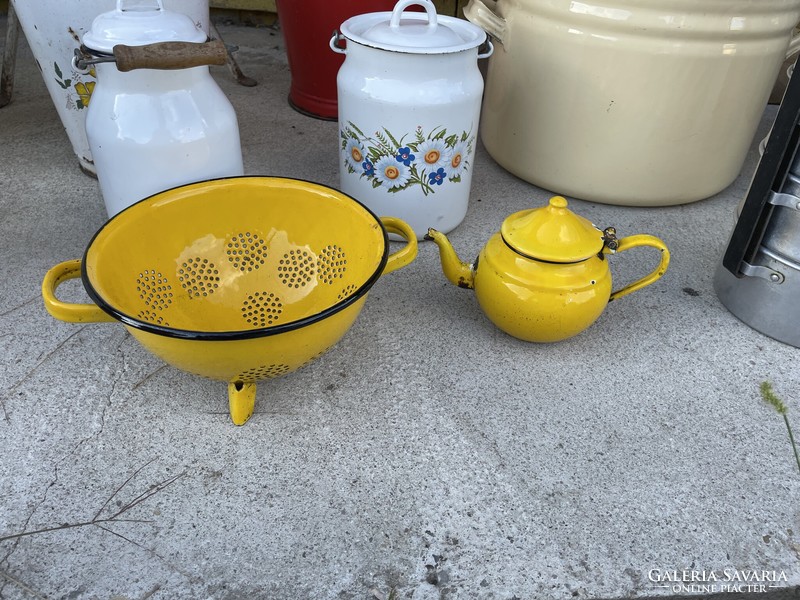 Rare yellow colored enamel filter coffee pot rustic village decoration