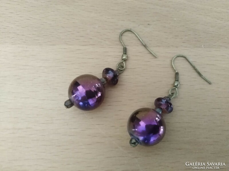 Earrings - copper purple glass beads