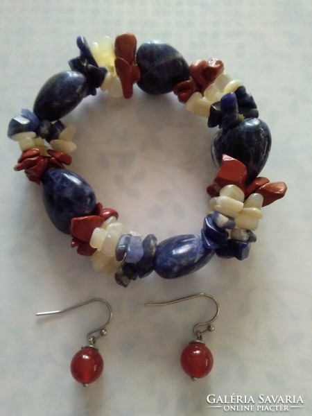 Mineral stone bracelet + gift carnelian stone earrings