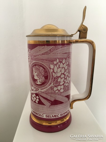 Granite cup, jug, with Saxon endre decor, numbered, rare