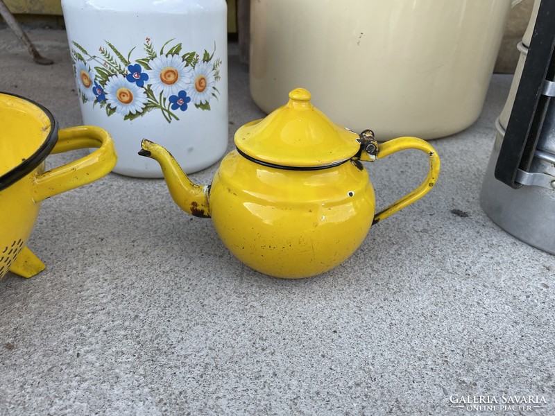 Rare yellow colored enamel filter coffee pot rustic village decoration