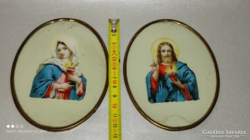 Antique holy pictures in a copper frame 2 pieces