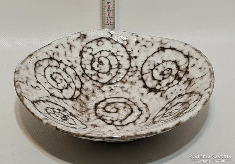 Hódmezővásárhely, snail pattern, dark brown, gray glazed ceramic wall plate (2751)