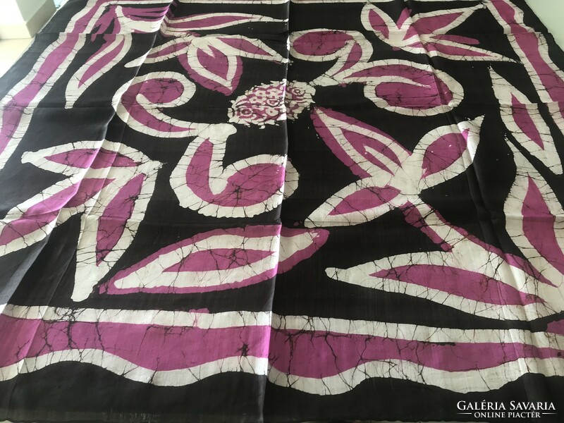 Hand-dyed Indian silk scarf with lotus flower motif, 89 x 87 cm