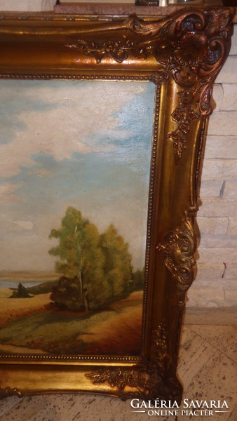 Marked oil on canvas landscape in blondel frame 70x82 cm