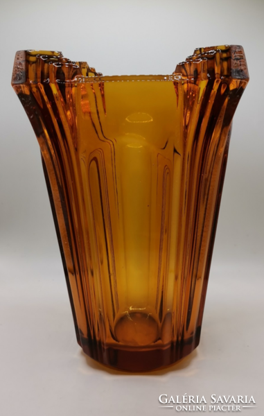 Antik Cseh üveg borostyán sárga váza