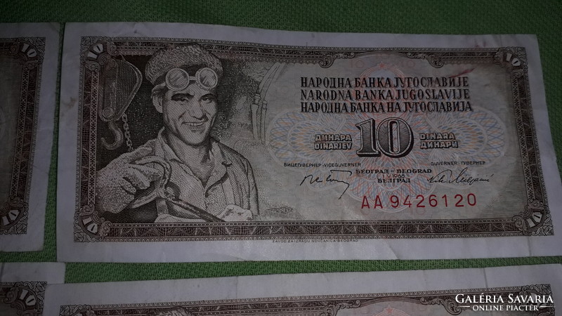 Old Yugoslavia 10 dinar paper money 2 x 1968 - 3 x 1978 - 1 x 1981 - 6 pieces together as shown in the pictures