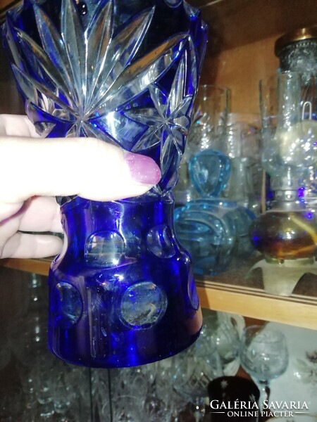 Antik Biedermeier kristály váza kobald kék hibátlan állapotban