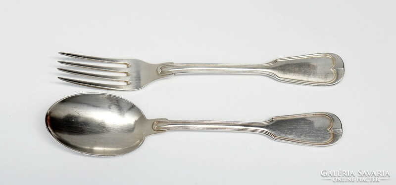 Silver spoon and fork, for christening