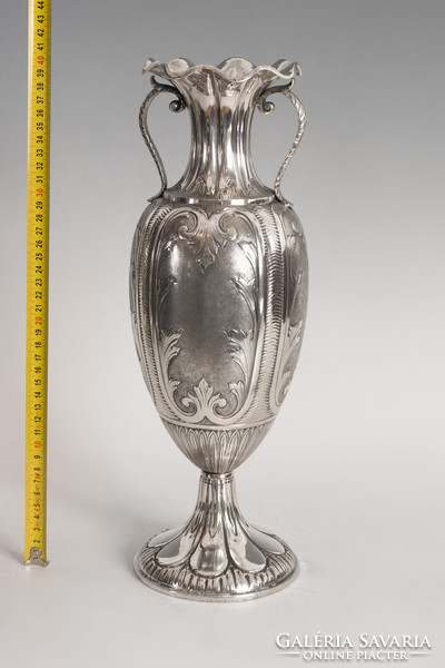 Silver amphora-shaped vase - with leaf decoration