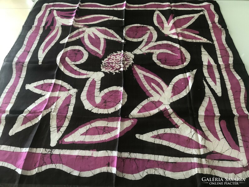 Hand-dyed Indian silk scarf with lotus flower motif, 89 x 87 cm