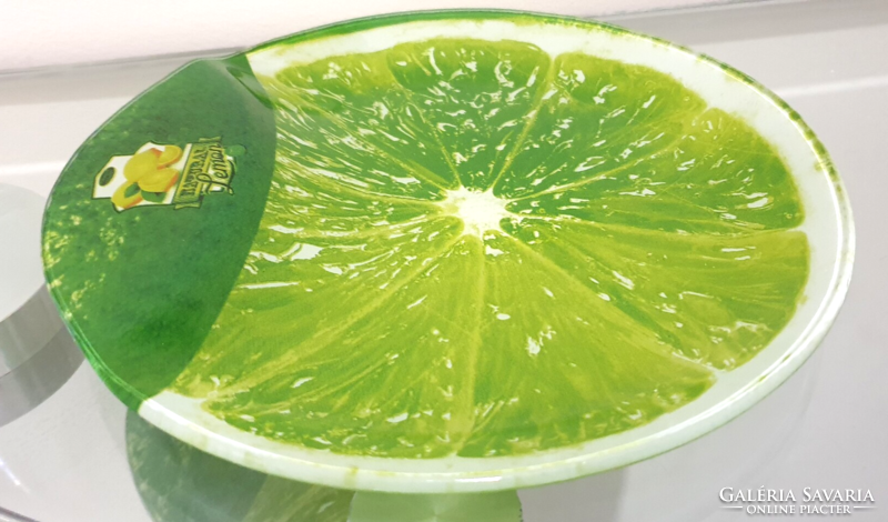 Glass lemon and lime serving plate with handle 19 cm