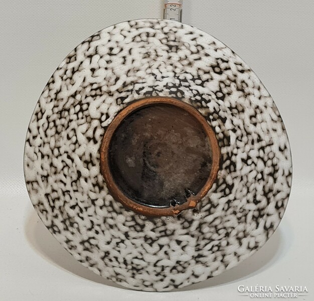 Hódmezővásárhely, snail pattern, black, gray glazed ceramic wall plate (2751)