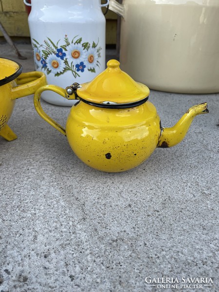 Rare yellow colored enamel filter coffee pot rustic village decoration