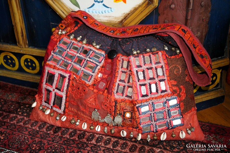 Colorful Mirror Beaded Hand Embroidered Indian Patchwork Double Sided Women's Shoulder Bag