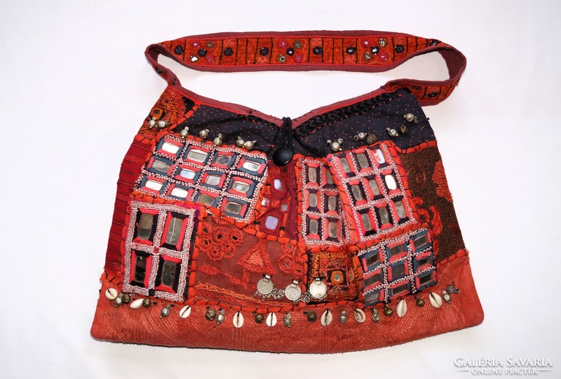 Colorful Mirror Beaded Hand Embroidered Indian Patchwork Double Sided Women's Shoulder Bag