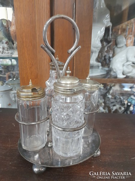 Old alpaca, polished glass table spice holder.